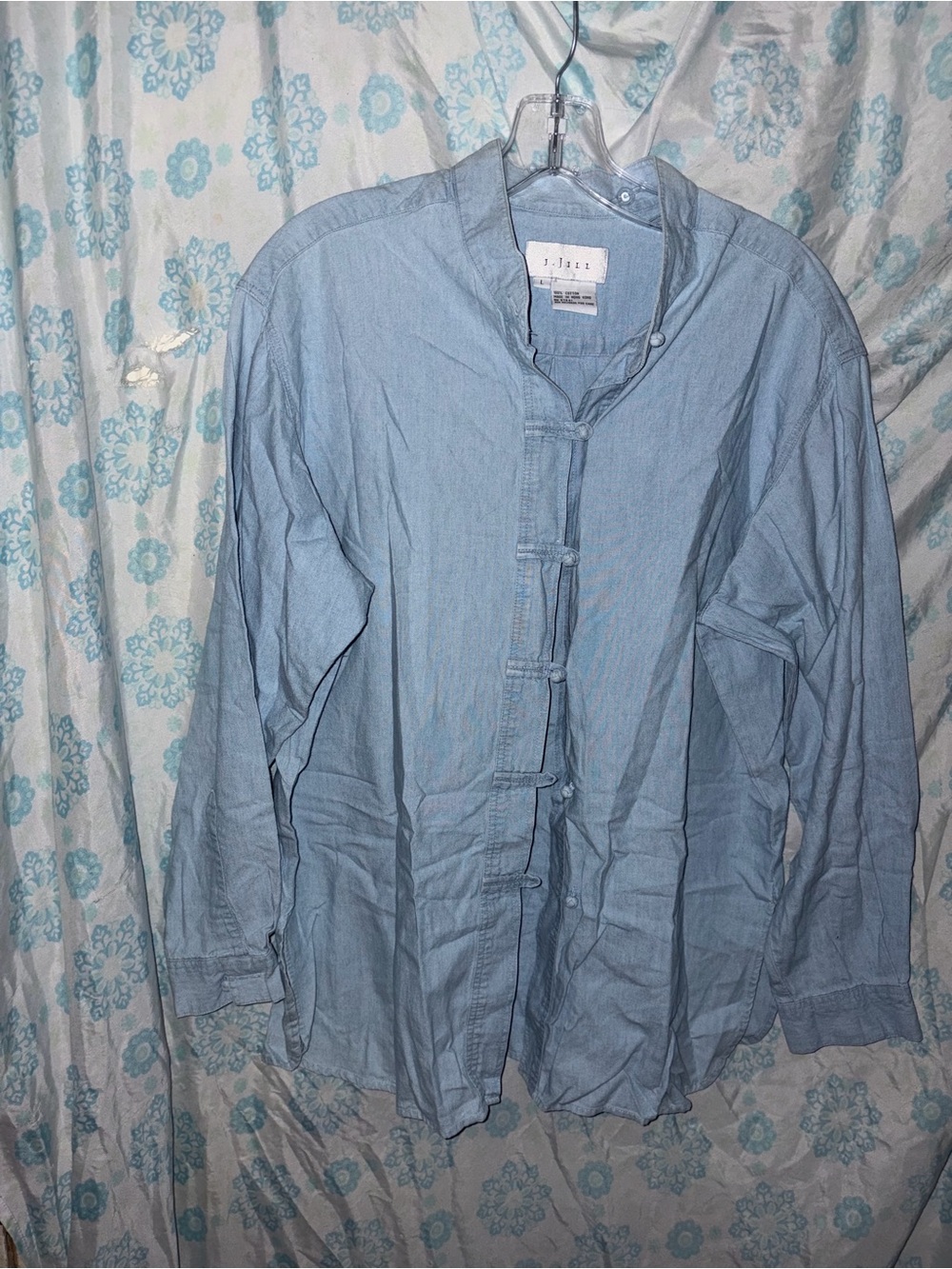 J. Jill Light Blue Mandarin-Collar Casual Button-Down size large